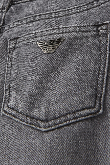Logo Distressed Cotton Blend Jeans